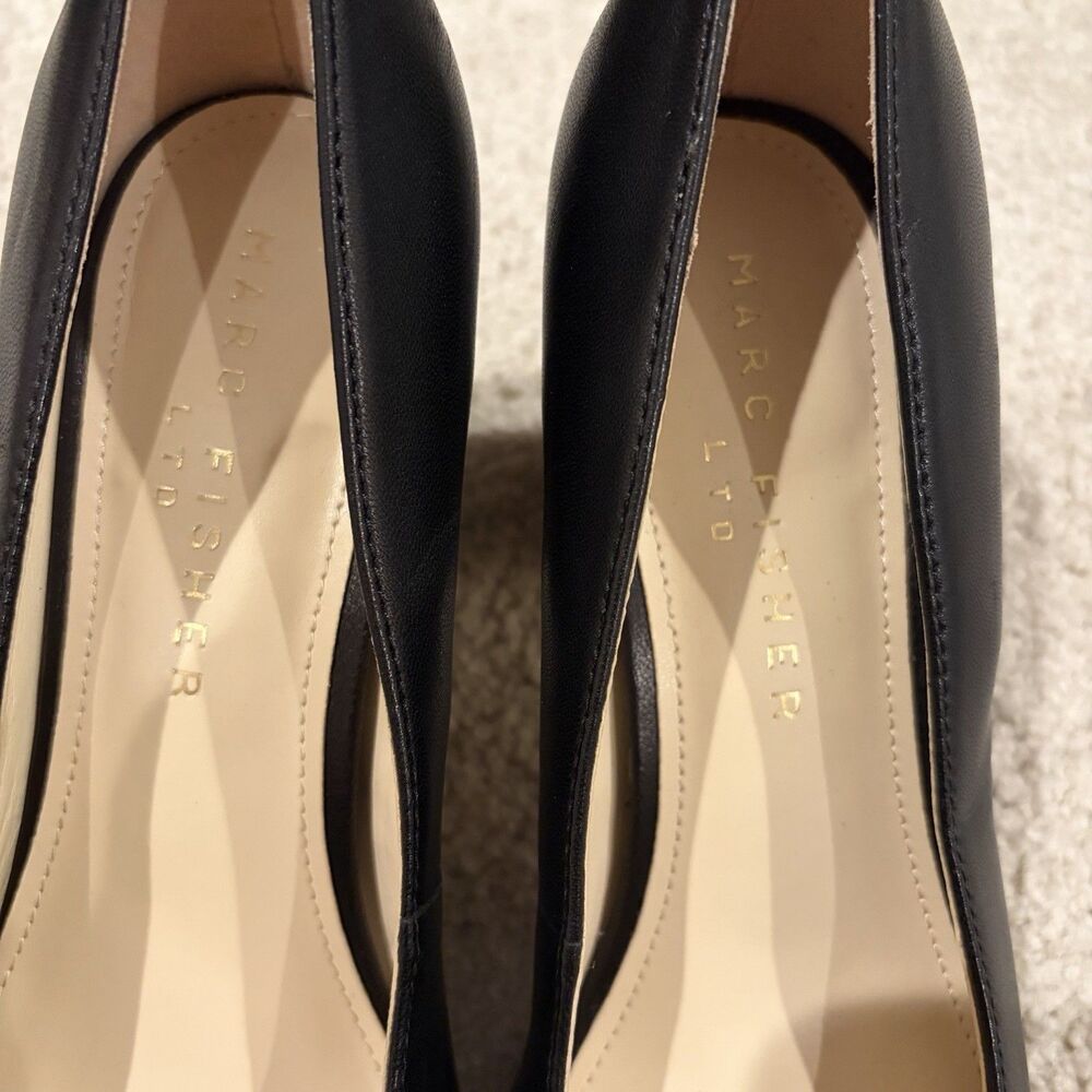 NWOB Marc Fisher LTD Varla Block Heels Pumps Women Shoes Black Leather Women 7B - Picture 7 of 13